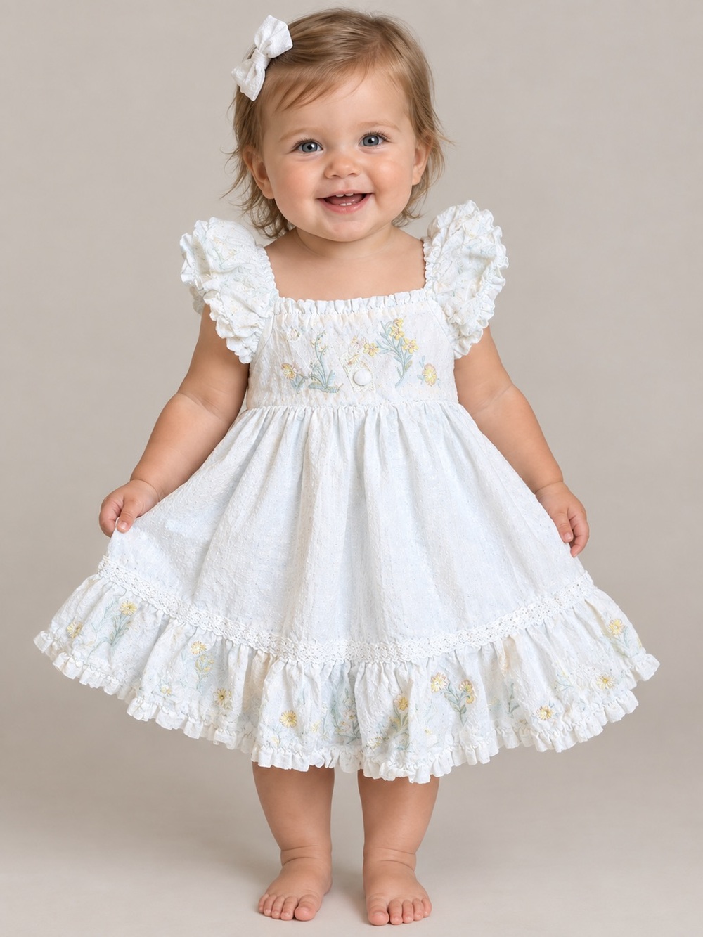 Christian Siriano Embroidered Ruffle Baby Dress - Size 18M